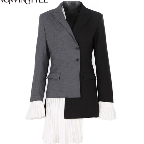 Two Tone Blazer Pleated Blazer - Picture 1 of 4